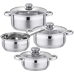 Velaze Batterie de Cuisine, Set de Casseroles en Acier Inoxydable Induction, Série Dylan de 7Pcs, Ensemble de Marmites et Cocottes, Anti-adhésif avec Couvercle en Verre -Tous Feux Dont Induction