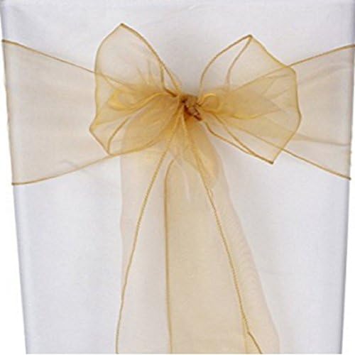 Weimanshop 50pcs Organza Sashes Sheer Chair Cover Bows Banquet Wedding Party Decor Golden