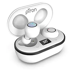 pTron Bassbuds Jets True Wireless Bluetooth 5.0 Headphones, 20Hrs Total Playback with Case, Deep Bass, Touch Control, IPX4 Water Resistant, Voice Assistant, Built-in Mic & Digital Display (White)