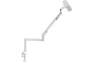 THRONMAX S6 Bras de micro low profile pour Game Streaming&Broadcasting, Robuste Boom arm universel avec adaptateur 1/4",3/8", 5/8"，Bras de micro entièrement métallique et entièrement réglable, Blanc