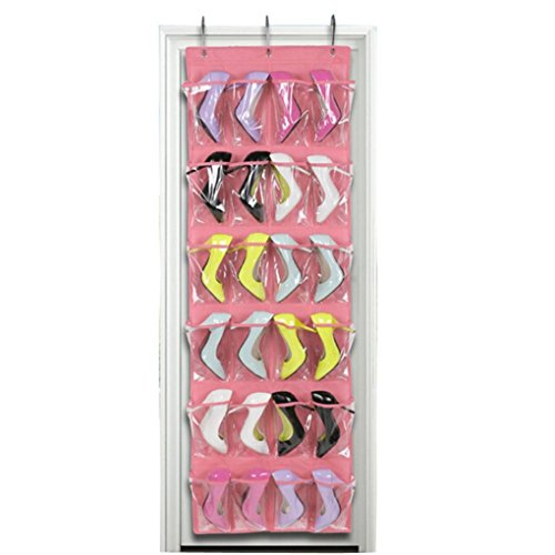 Clode® Clear Collection 24-Pocket Over The Door Shoe Organizer Storage Hanging Bag (Pink)