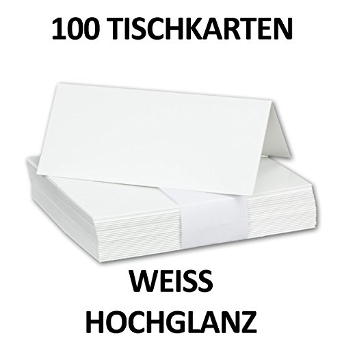 50 Stück // Hochglanz Tischkarten Weiß // Größe: 100 x 90 mm (gefaltet 100 x 45 mm) // 250 g/qm // Sehr schwere und stabile Qualität // Aus der Serie FarbenFroh von NEUSER!
