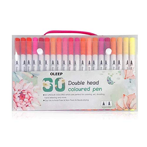 Doble Punta de Arte Marcador, ECTECH 60 Colores Plumas Pincel Conjuntos Suave Flexible Punta y Fineliner Punta-crear Efecto de Acuarela-lo mejor para Adultos Colorear Libros, Bocetos, Caligrafía