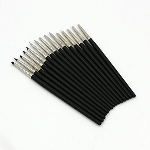 Raih Set of 15 Flexible Silicone Clay Sculpture Color Shapers Tools Brushes Size 0 White/Black/Grey Tips by Raih