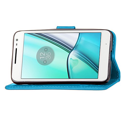 Hülle Handyhülle Case MOTO G4 play,SainCat MOTO G4 play Power Schutzhülle Ledertasche Brieftasche im BookStyle Mit Klee Entwurf,MOTO G4 play Power PU Leder Wallet Case Folio Schutzhülle Hülle Lederhülle Bumper Handytasche Skin Schale Soft Backcover Handy Tasche Flip Cover Buchstil Klapptasche in Lederoptik mit Standfunktion Karteneinschub und Magnetverschluß Etui Flip Case für MOTO G4 play -Klee Blau - 6