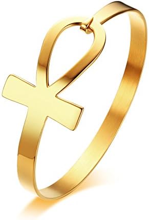 VNOXStainless Steel Sideways Cross of Life Epyptian Ankh Bracelet Bangle for Women Gold,59mm Diameter