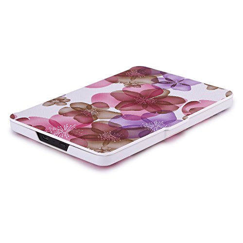 Kindle 7.Gen Hülle Case – MoKo Superleicht PU Leder Tasche Schutzhülle Schale für Amazon E-reader Kindle (7. Generation – 2014 Modell)(Nur Geeignet für Kindle 2014 Modell), Blumen-Violett - 7