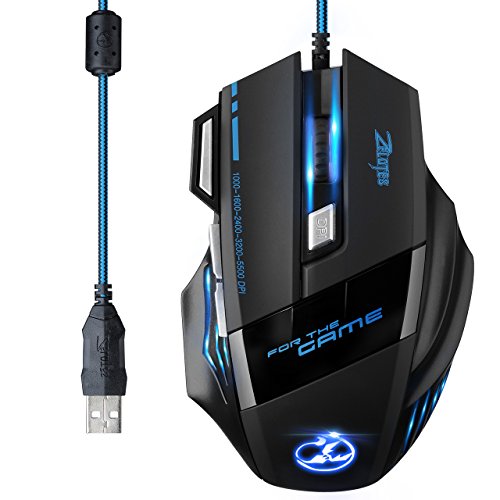 [Versión Actualizada] TOPELEK Ratón Gaming con Cable Profesional USB 5500 DPI con 5 Colores Ajustable RGB y 7 Botón Compatible con Windows 7, 8, 10, XP, Vista, ME, 2000 y Mac OS