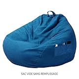 Windyeu Sac Pouf Poire Adulte Enfant avec Pochette, Sac Haricot Pouf Vide, Housse Fauteuil Poire Salon, Coussin de siège Poire sans Remplissage (XL, 100x120 cm, Bleu)