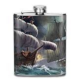 Fish Group Full Printed No Funnel Presock Petacas,Stainless Steel Hip Flask 7 Oz
