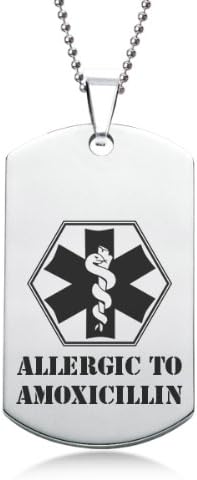 Personalised Jewellery Allergic To Amoxicillin EMS Stainless Steel Dog Tag with Gift Box