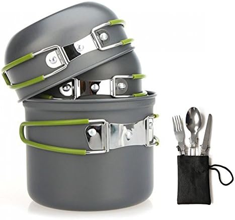 Camping Cookware Mess Kit Outdoor Cooking Equipment 9 Piece Cookset Camp Pot Pan Bowls - Free Folding Utensil Set | Lightweight, Compact, Durable for Backpacking, Hiking and Picnic