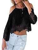 Bigood Schulterfrei Long Sleeve Lace Spitze Spleiss Damen Sommer T-Shirts Shirt Oberteil Hemd Blusen