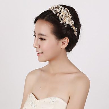 YiLuFanHua MJW&amp;G Vintage Charming Design Wedding Bride Handmake Headband Necklace Cown Pearls Hair Accessior Flower Gold, sliver