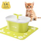 LOETAD Fontaine à Eau pour Chat 2.8L Distributeur Eau pour Chat Style de Germes de Soja Automatique Électrique Silencieux Tampon en Silicone Filtre à Charbon Actif