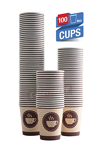 Disposable Paper Hot Coffee Tea Drinking Cups 8oz - 228ml (100 Pack)