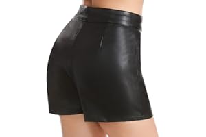 Everbellus Pantaloncini Pelle Donna Shorts in Finta Pelle Similpelle Vita Alta con Cerniera Laterale