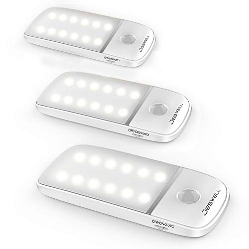 Luce sensore di movimento, luce mobile JESWELL con 12 luci a LED a batteria con strisce magnetiche rimovibili. Facile da installare Adatto per armadi corridoi Garage cantina, ecc? Bianco freddo 3PCS)