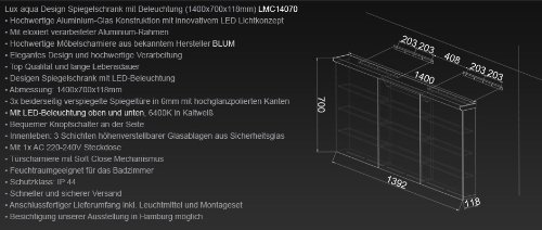 Lux-aqua Design Badezimmer Spiegelschrank mit LED Beleuchtung 140 x 70 cm – LMC14070 - 3