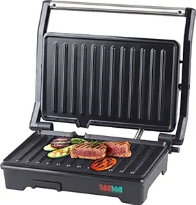 Panini Press Grill and Sandwich Maker 180 Degree Open Ceramic Plates Stainless Steel Finish