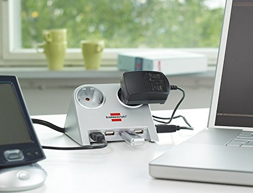 Brennenstuhl Desktop-Power-Plus, Steckdosenleiste 2-fach (Tisch-Steckdose mit 1,8m Kabel, 4-fach USB-2.0-Hub und 5V-Buchse) Farbe: weiß poliert - 2