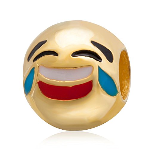 Fun Emoji Face charm placcato oro 18 K QQ espressione charm in argento Sterling 925 Bead Fits Snake Chain Bracele Cry Smile Face