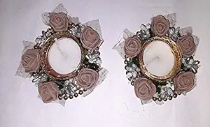 M A Traders Metal Diya for Navratri, Diwali & All Festival Pooja Home Decor with Wax Set of 2