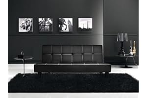 Bagno Italia Sofá Cama Reclinable 180x97x36 en Cuero Artificial Negro, 3 Puestos con Sistema antivuelco