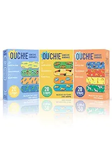 Aya Papaya Ouchie Non-Toxic Printed Triple Combo (60 Pack) - Blue, Yellow, Orange