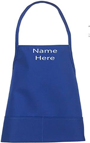 PERSONALISED embroidered Junior kids royal blue chefs / craft apron with pockets.