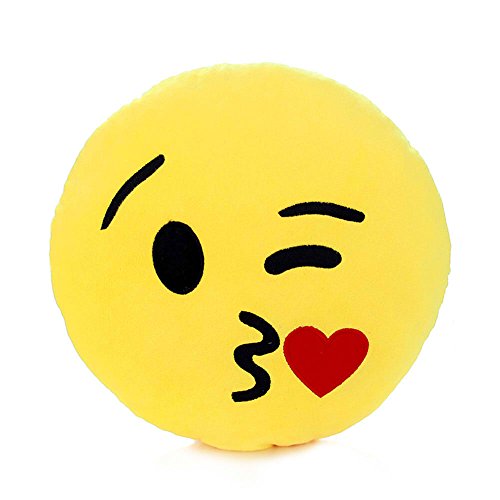 32cm Lächeln Emoji Emotion Kissen von GOOTRADES, Cute Zierhüllen, Gelb/Lila (Kuss)