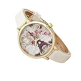 shangjunol Frauen M?dchen Big rundes Zifferblatt Quarz-Uhr-Legierung d¨¹nne Lederriemen Band Flower Tower Armbanduhr Hand Dekor Zubeh?r