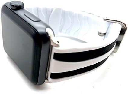 Replacement Silicone Stripe Sports Strap 38mm/42mm For Smart Watch Series 1/2/3 (42mm, White &amp; Black)