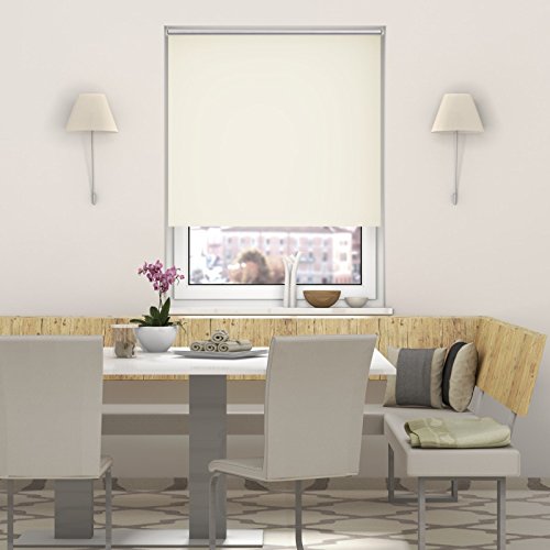 DESWIN Rollos – Set: Verdunkelungsrollo + Premium-Klemmhalter – 55 x 160 cm ALTWEISS – (KlemmFix Rollo mit Metallkette, Klemmhaltern, Rollo-Magnete, Halter zum Schrauben) - 3
