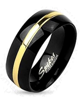 Paula & Fritz® Titan Ring schwarz 6 – 8mm breit Paarring mit Goldlinie im Zentrum verfügbare Ringgrößen 47 (15...