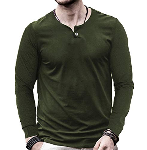 AIYINO Mens O-Neck Long Sleeve/Short Sleeved T-Shirts Cotton Casual Henley Shirts Regular Fit for Winter, M, B1-long Sleeve Army Green