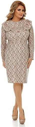 Miss Grey Womens Midi Long Sleeve Casual Pencil Floral Lace Plus Size Dress Beige 5X-Large