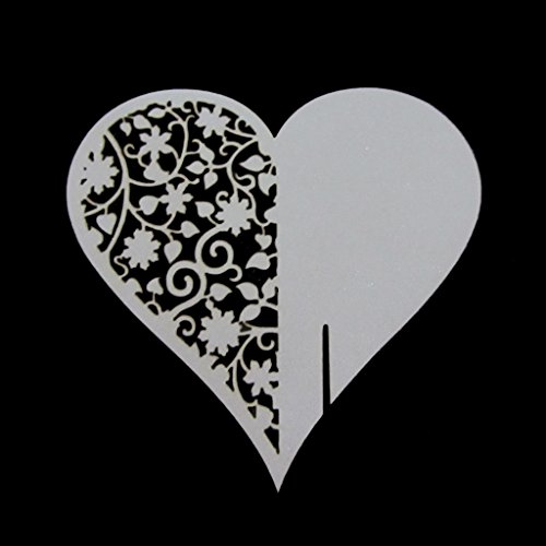 100 Stück Schimmer Weiß Herz Laser Cut Love Heart ans Glas Platzkarten Hochzeit Geburtstage Taufe Party Tischkarten Namenskarten Glasanhänger für Weinglas Cup Deko Hochzeitsfeier Deko Gastgeschenk Tischdeko (100) - 3