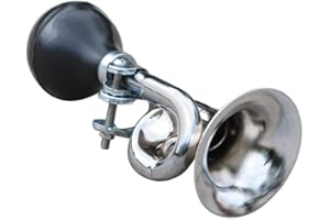 Laxzo ® Retro Bike Horn, Classic Bugle Hooter Loud Air Horn with Black Squeeze Bulb, Vintage Metal Design, Easy Handlebar Mount, Bicycle Accessories, Perfect for Adults & Kids