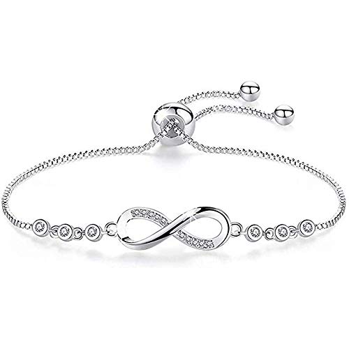 Preisvergleich Produktbild SSRSHDZW Damen Unendlichkeitssymbol Armband 925 Sterling Silber Weiß Oder Vergoldet Armband Mädchen Unbegrenzte Herz Zirkonia Armband Liebe Schmuck Geschenk