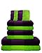 Produktbild Liness 10 tlg Handtücher Set grün lila 4 Handtücher 50x100 cm 2 Duschtücher Badetücher 70x140 cm 4 Waschhandschuhe Handtuch Duschtuch 100% Baumwolle Frottee Handtuch-Set lila violett grün