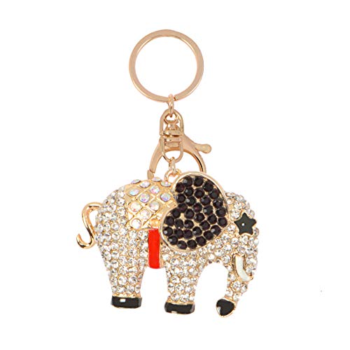 STRIPES® Elephant Design with Crystal Gold and Black Color Key Chain and Bag Accessory