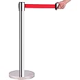 WYATT Queue Manager Stainless Steel 202 Grade Crowd Control Barriers Silver Stanchion with 2M Red Retractable Belt Line Dividers for Party,Museums,Wedding [Pack Of 1] (RED)
