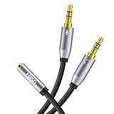 Besteht aus zwei Seite: eine Seite von 3.5mm 4-poligen Klinkenbuchse, eine Seite mit separater dreipoligen Kopfhörer- und Mikrofonstecker.