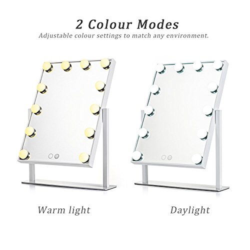 WanEway Espejo Maquillaje Iluminado Con 12 X 3W Bombillas LED Ajustable Y Diseño De Control Táctil, Espejo de Tocador Mesa con Luz LED Estilo Hollywood, Espejo Cosmético Con Luces, Blanco