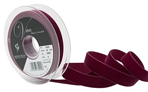Berisfords Velvet Ribbon, Bordeaux, 5 meter,16 mm width