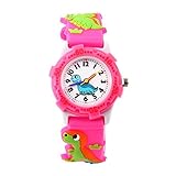 (Dinosaur-Pink) - ELEOPTION Waterproof 3D Cute Cartoon Digital Silicone Wristwatches Time Teacher Gift for Little Girls Boy Kids Children