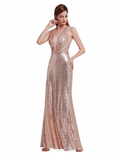 Ever-Pretty Robe de Soirée Longue Paillette Col V Maxi 40 Or Rose