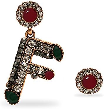 Emma Jewelry Gioielli Women 'S Long Old retrò Vintage Letter Alphabet Initial Name F Antique Gold Plated Pink With White Swarovski Elements fumè Red and Green