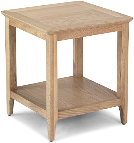 Brisbane Contemporary Solid Wood Oak Small Square Side Lamp Table With Shelf, Light Oak, W 50 x H 55 x D 50 cm